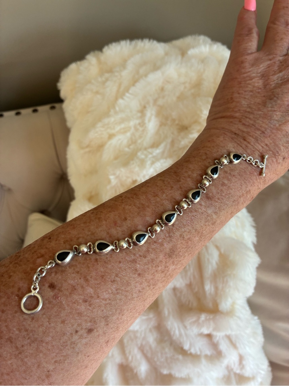 STUNNING Sterling Silver 925 Mexico Stamp, Black Onyx Teardrop Bracelet! ๐ค๐ค๐ค - Picture 8 of 9